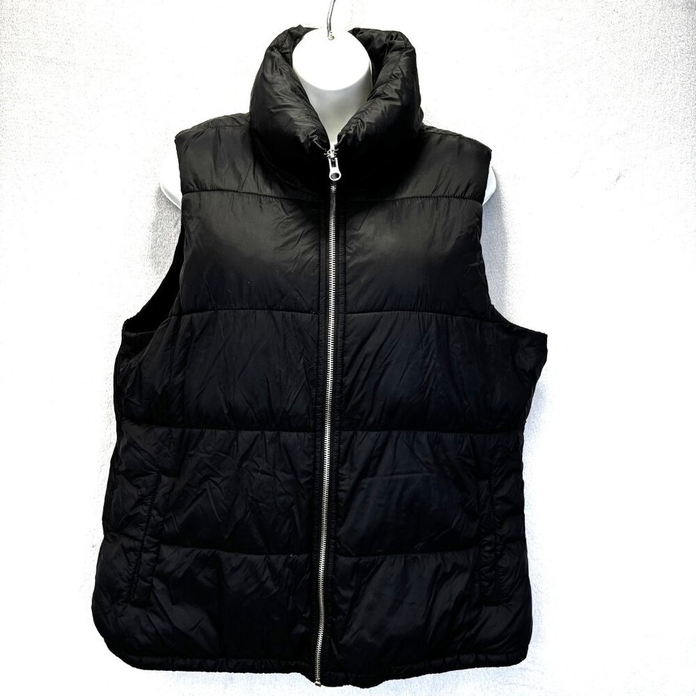 Old Navy Puffer Vest Womens Large‎ Black Insulated Zip Fleece Lined Warm Winter